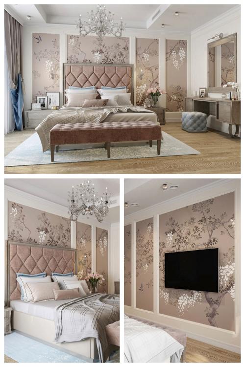 Модные обои для спальни. Как скомбинировать обои в спальне? 04