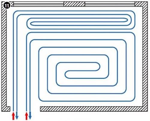 Укладка трубы теплого пола улиткой. Укладка теплого пола улиткой, особенности схемы, плюсы и минусы