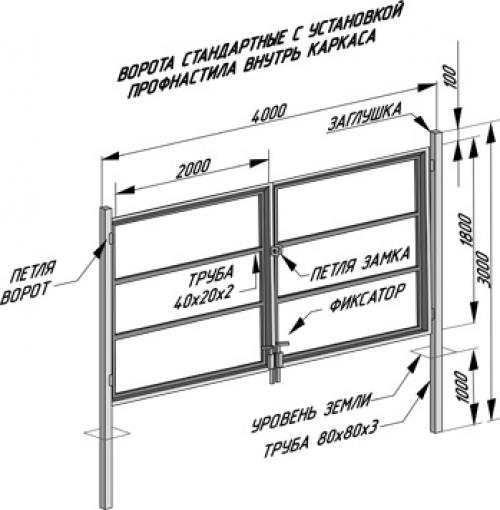Чертежи распашных ворот из профнастила. Содержание: 08
